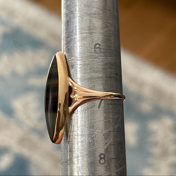 Victorian antique solid 10K rose gold banded agate ring - Picture 7 of 11